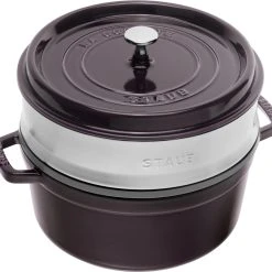 Staub Cocotte Rund Aus Gusseisen Mit Dämpfeinsatz In Grenadine