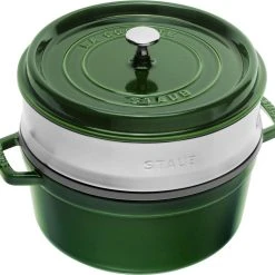 Staub Cocotte Rund Aus Gusseisen Mit Dämpfeinsatz In Basilikum