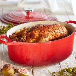 Le Creuset Bräter Signature Oval, 40 Cm (Gänsebräter) In Ofenrot -KitchenAid shop Le Cresuet Braeter Gaensebraeter kirschrot 1 2